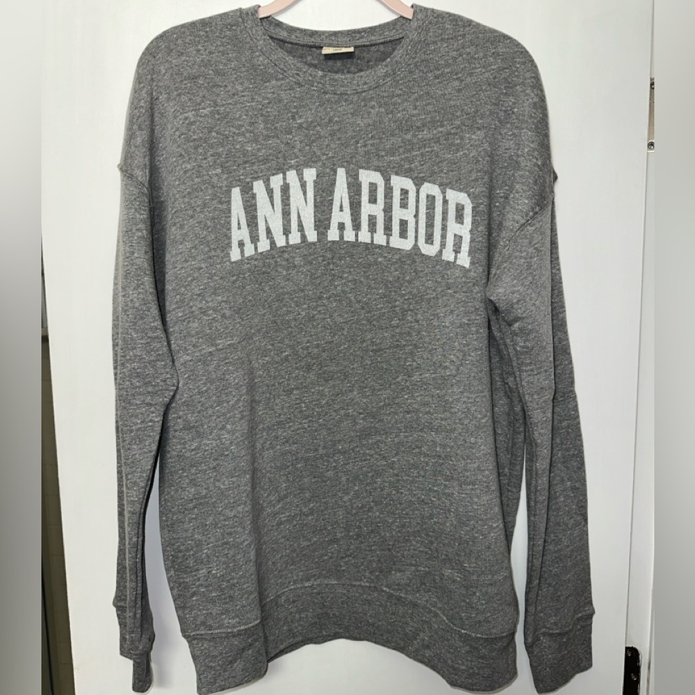 NEW Ann Arbor Heather Grey Crewneck Lightweight Sweatshirt - size L